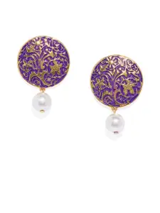 Mahi Purple & White Circular Drop Earrings