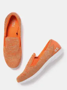 Crew STREET Women Orange & Beige Woven Design Running Shoes