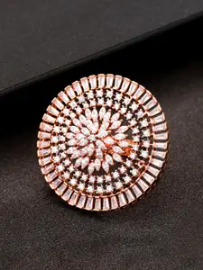 Priyaasi Rose Gold-Plated Handcrafted American Diamond Studded Adjustable Finger Ring