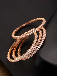 Priyaasi Set of 4 Rose Gold-Plated CZ Stone Studded Handcrafted Bangles