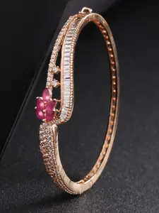 Priyaasi Magenta Rose Gold-Plated American Diamond Handcrafted Bangle-Style Bracelet