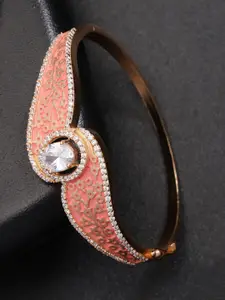 Priyaasi Peach-Coloured Gold-Plated CZ Stone-Studded Enamelled Bangle-Style Bracelet