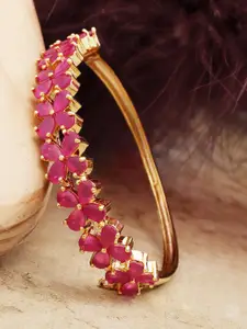 Priyaasi Magenta Gold-Plated CZ Stone-Studded Handcrafted Bangle-Style Bracelet