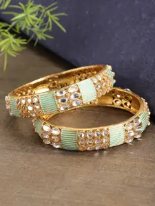 Priyaasi Set of 2 Green Gold-Plated Stone-Studded & Enamelled Handcrafted Bangles