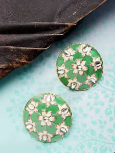 Priyaasi Gold-Plated & Green Hand Painted Circular Studs