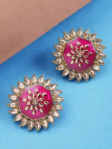 Priyaasi Purple Gold-Plated Enamelled Kundan-Studded Handcrafted Circular Drop Earrings