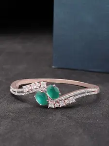Priyaasi Priyaasi Green Rose Gold-Plated American Diamond-Studded Handcrafted Bangle-Style Bracelet