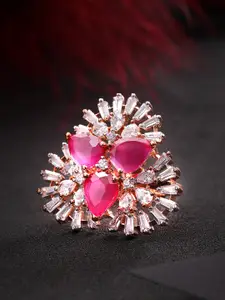 Priyaasi Pink Rose Gold-Plated CZ-Studded Handcrafted Adjustable Ring