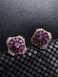 Priyaasi Gunmetal-Toned & Magenta Gold-Plated American Diamond Oversized Studs