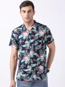 THE BEAR HOUSE Men Blue & Green Slim Fit Floral Printed Casual Shirt
