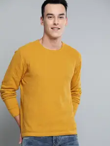 Mast & Harbour Men Mustard Yellow Self Design Pullover Sweater