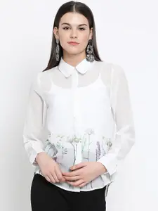 Kazo Women White Regular Fit Printed Casual Shirt