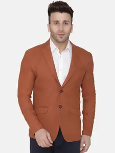 Wintage Men Rust-Coloured Solid Regular-Fit Single-Breasted Woolen Blazer