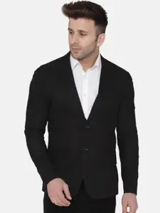 Wintage Men Black Solid Regular-Fit Single-Breasted Woolen Blazer