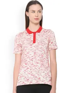Van Heusen Woman Pink Self Design Polo Collar Pure Cotton T-shirt