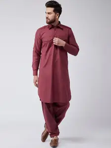 SOJANYA Men Maroon Solid Kurta with Salwar