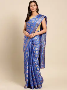 MIMOSA Blue Art Silk Woven Design Kanjeevaram Saree