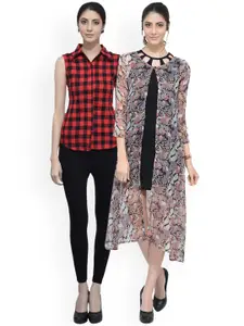 SCORPIUS Women Beige and red shirt with shrug