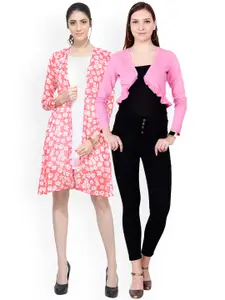 SCORPIUS Women Pack of 2 Solid Open Front Shrugs