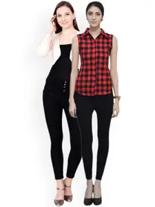 SCORPIUS Women Set of 2 Red Shirt & Peach-Coloured Shrug