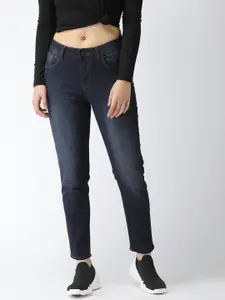 Flying Machine Women Navy Blue Veronica Skinny Mid-Rise Clean Stretchable Cropped Jeans