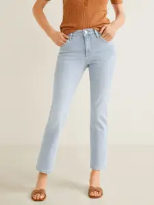 MANGO Women Blue Straight Fit Mid-Rise Clean Look Stretchable Jeans