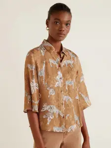 MANGO Women Brown & Beige Regular Fit Printed Casual Shirt
