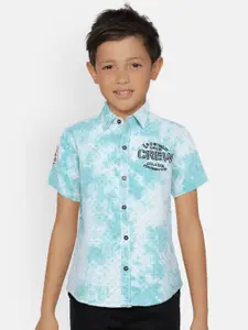 Gini and Jony Boys Blue & Off-White Regular Fit Dyed Casual Shirt