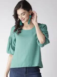 Style Quotient Women Green Solid A-Line Top