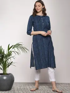 Sangria Women Blue Striped Straight Kurta
