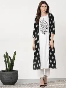 Sangria Women Black & Off-White Woven Design Straight Kurta