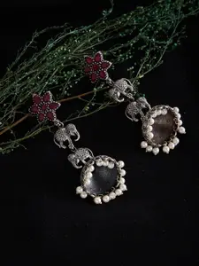 PANASH Silver-Plated & Pink Animal Shaped Oxidised Jhumkas