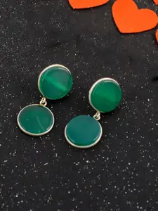 Silvermerc Designs Silver-Plated & Green Circular Drop Earrings