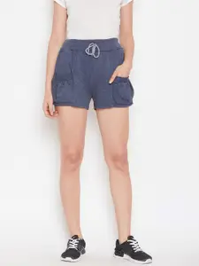 Alsace Lorraine Paris Women Navy Blue Solid Loose Fit Regular Shorts