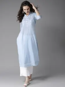 Moda Rapido Women Blue & White Woven Design Straight Kurta