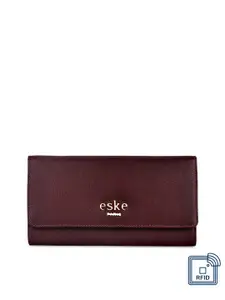 Eske Women Magenta Solid Three Fold Leather Wallet
