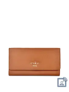 Eske Women Brown Solid Three Fold Leather Wallet