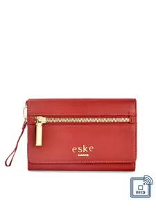 Eske Women Red Solid Three Fold Leather Wallet