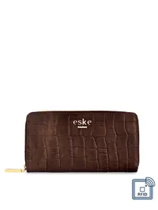 Eske Women Brown Solid Zip Around Leather Wallet
