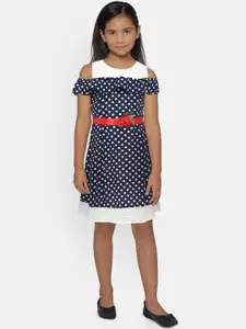 Peppermint Girls Navy Blue & White Fit and Flare Dress