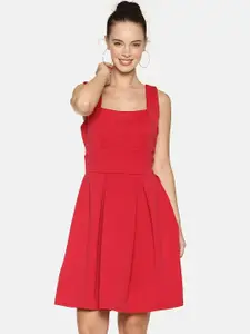 AARA Women Red Solid Fit and Flare Dress