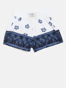 Palm Tree Boys White Printed Regular Fit Shorts