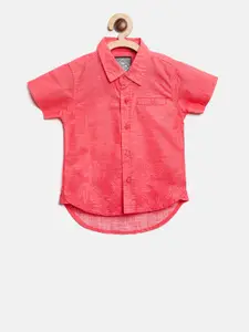 Palm Tree Boys Coral Red Regular Fit Printed Detail Casual Shirt