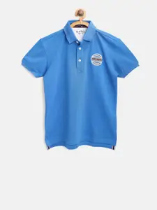 Palm Tree Boys Blue Solid Polo Collar T-shirt