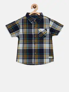 Gini and Jony Boys Navy & Off-White Regular Fit Checked Casual Shirt