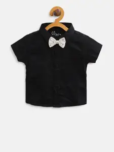 Gini and Jony Boys Black Regular Fit Solid Casual Shirt