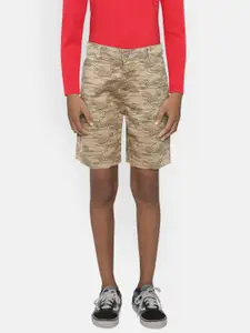 Gini and Jony Boys Khaki Printed Campus Fit Shorts