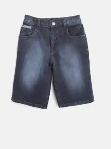 Palm Tree Boys Navy Blue Washed Regular Fit Denim Shorts