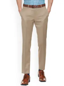 Louis Philippe Permapress Men Beige Slim Fit Solid Formal Trousers