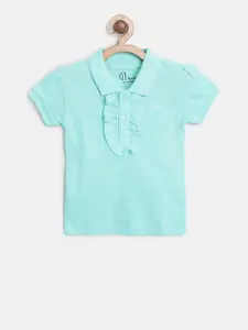 Gini and Jony Girls Blue Solid Polo Collar Pure Cotton T-shirt
